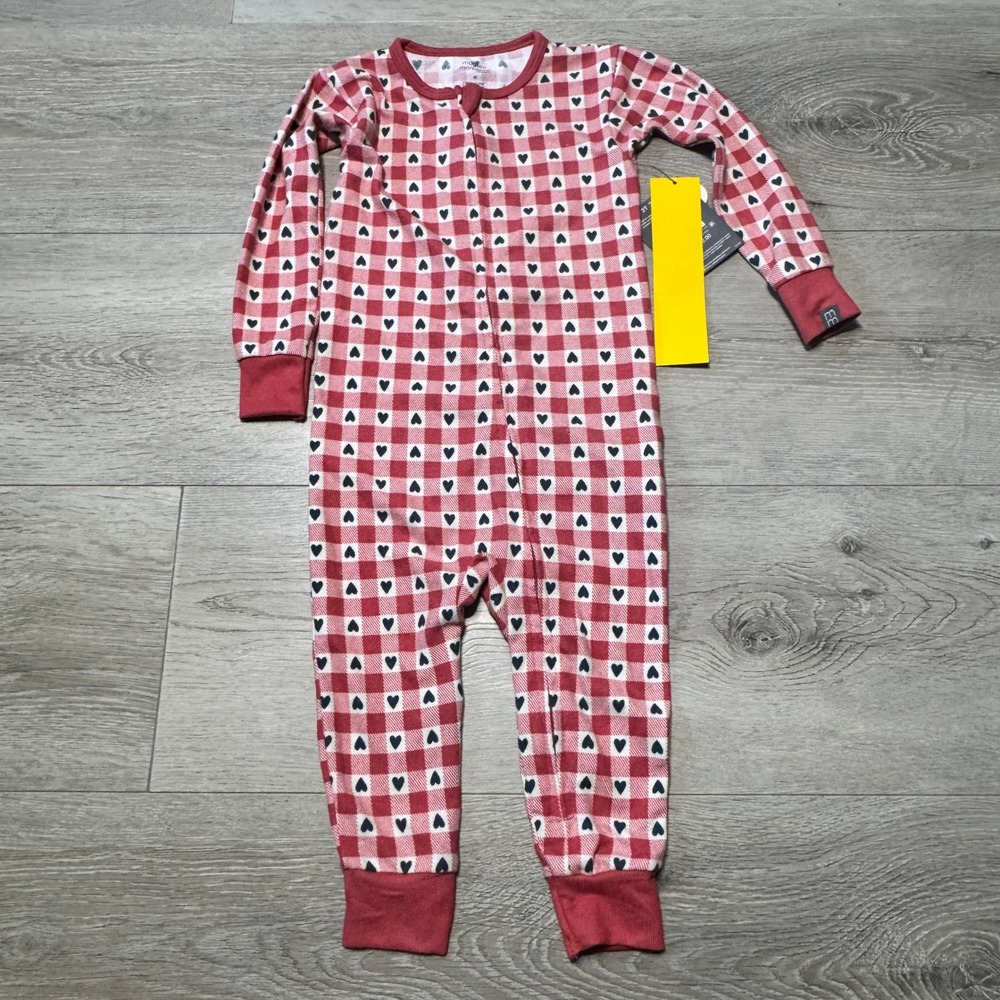 NWT Modern Moments by Gerber Toddler‎ 2T Red Gingham Heart Pajama Sleeper